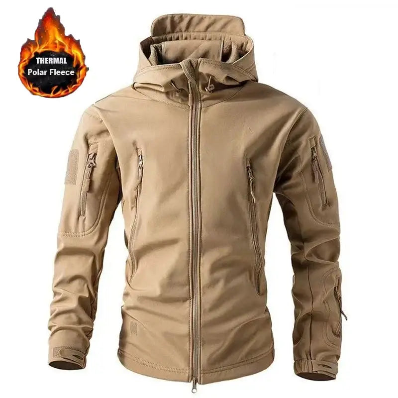 Softshell Fleece Waterproof Windproof Cargo Jacket Polyester M-5XL Outdoor Warmth - Khaki / S(45-55kgs)