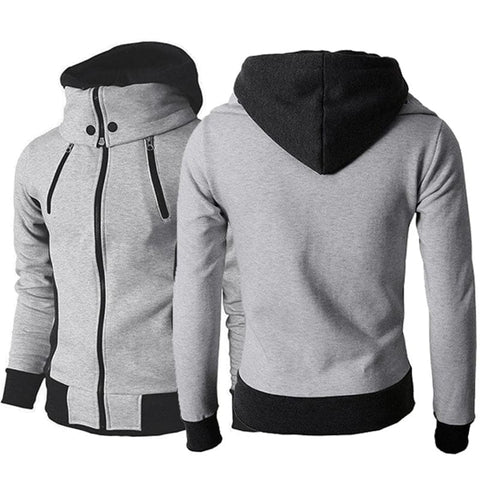 Men’s Zip Up Hooded Jacket - Fake Two Piece Sports Slim Sweatshirt