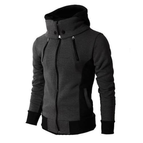 Men’s Zip Up Hooded Jacket - Fake Two Piece Sports Slim Sweatshirt - Dark grey / L