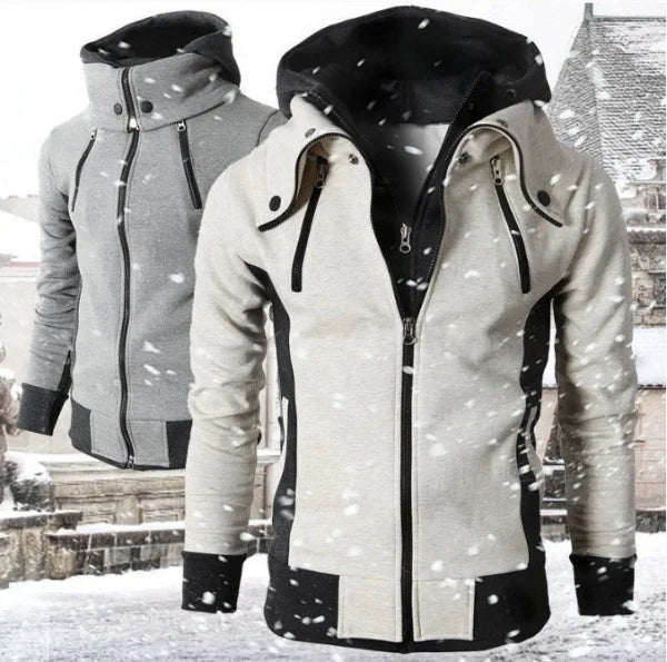 Men’s Zip Up Hooded Jacket - Fake Two Piece Sports Slim Sweatshirt
