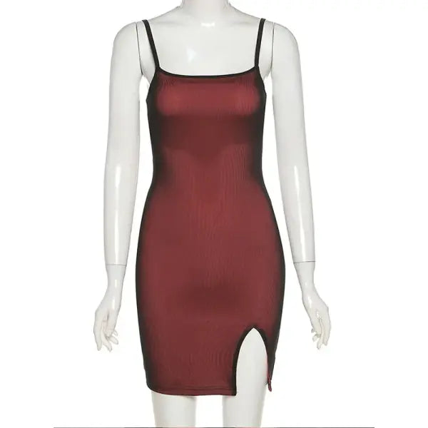 Mesh Double Layer Sexy Skinny Dress Women Sleeveless Party Bodycon 2023 Bandage Elastic Split Trend Clubwear Slim Outfit