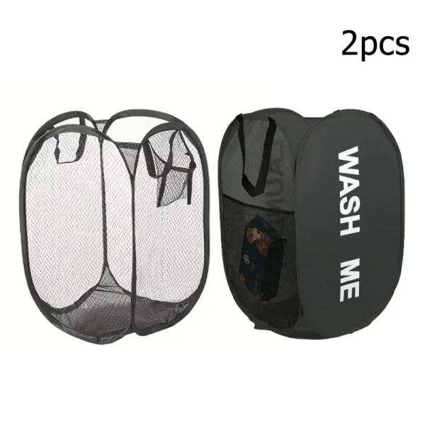 Mesh Pop-up Laundry Basket – Foldable Large Capacity Clothes Storage - 2pcs