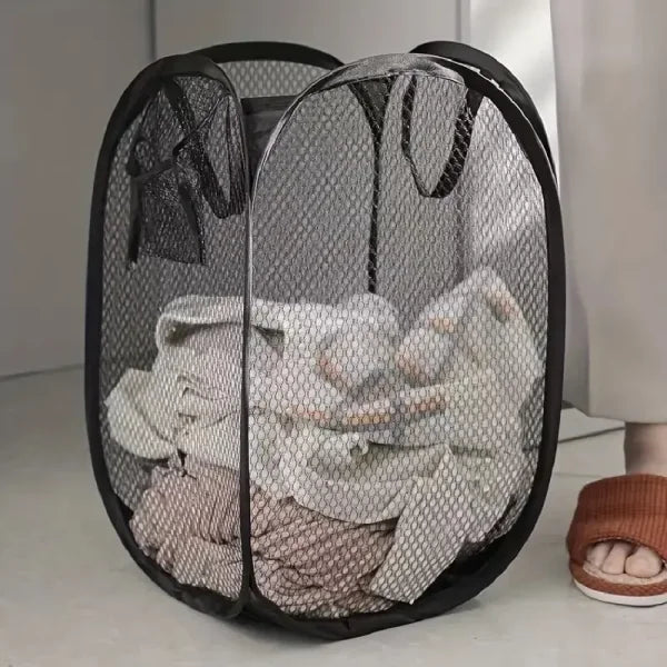 Mesh Pop-up Laundry Basket – Foldable Large Capacity Clothes Storage