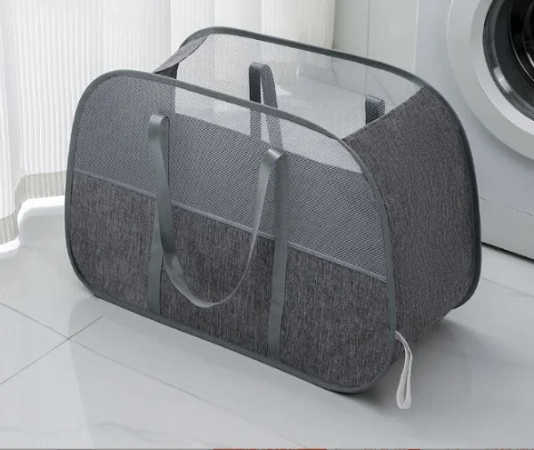 Mesh Pop-up Laundry Basket – Foldable Large Capacity Clothes Storage - GRAY