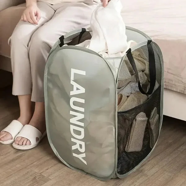 Mesh Pop-up Laundry Basket – Foldable Large Capacity Clothes Storage