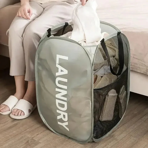 Mesh Pop-up Laundry Basket – Foldable Large Capacity Clothes Storage