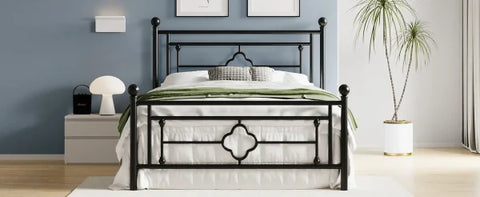 Metal Platform Bed Frame - Vintage Victorian Style with Wrought Iron Headboard & Footboard