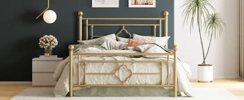 Metal Platform Bed Frame - Vintage Victorian Style with Wrought Iron Headboard & Footboard