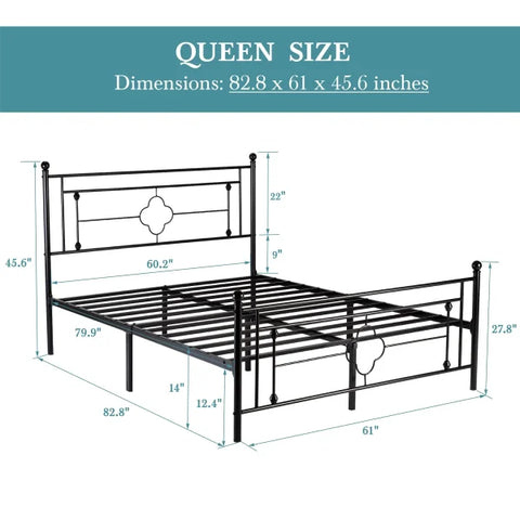 Metal Platform Bed Frame - Vintage Victorian Style with Wrought Iron Headboard & Footboard
