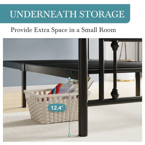 Metal Platform Bed Frame - Vintage Victorian Style with Wrought Iron Headboard & Footboard