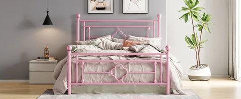 Metal Platform Bed Frame - Vintage Victorian Style with Wrought Iron Headboard & Footboard