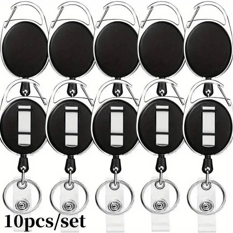 Metal Retractable Badge Reel Holders with Carabiner Clip - Black 10pcs