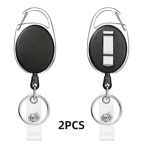 Metal Retractable Badge Reel Holders with Carabiner Clip - Black 2pcs