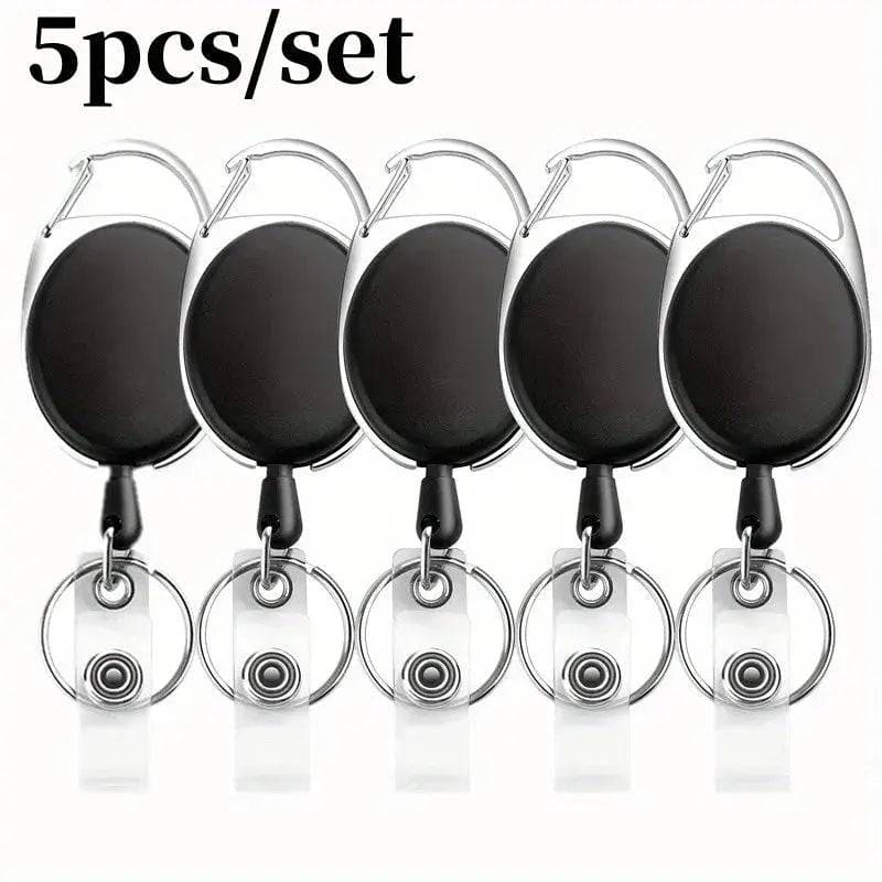 Metal Retractable Badge Reel Holders with Carabiner Clip - Black 5pcs