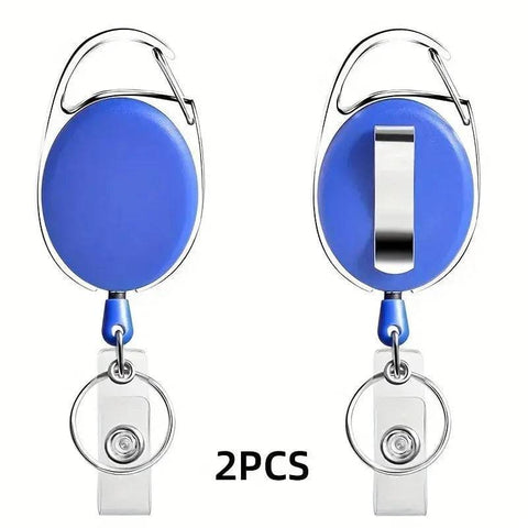 Metal Retractable Badge Reel Holders with Carabiner Clip - Blue 2pcs