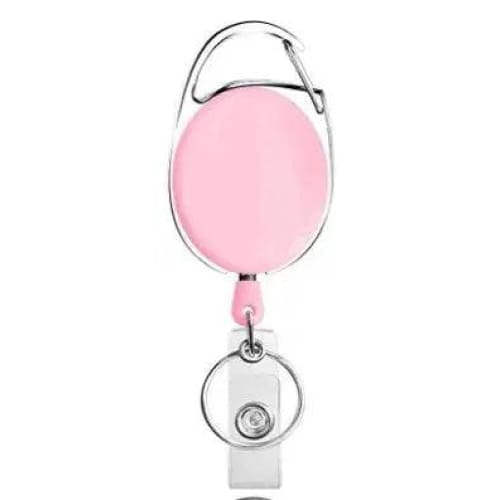 Metal Retractable Badge Reel Holders with Carabiner Clip - Pink