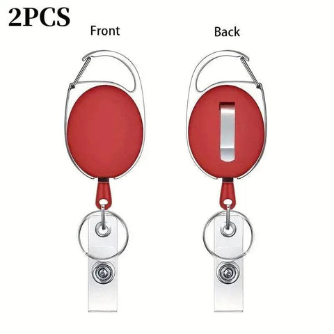 Metal Retractable Badge Reel Holders with Carabiner Clip - Red 2pcs