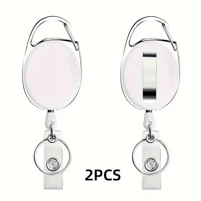 Metal Retractable Badge Reel Holders with Carabiner Clip - White 2pcs