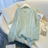 MEXZT Harajuku Sweater Women Fashion Oversized Pink V Neck Knitted Pullovers Korean Long Sleeve Knitwear Winter Casual