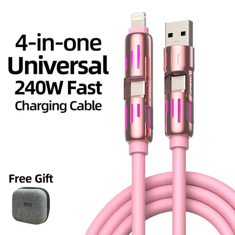  Mfish 4-In-1 Universal USB Charging Cable - 240W Fast Charger for iPhone, iPad, Samsung Galaxy