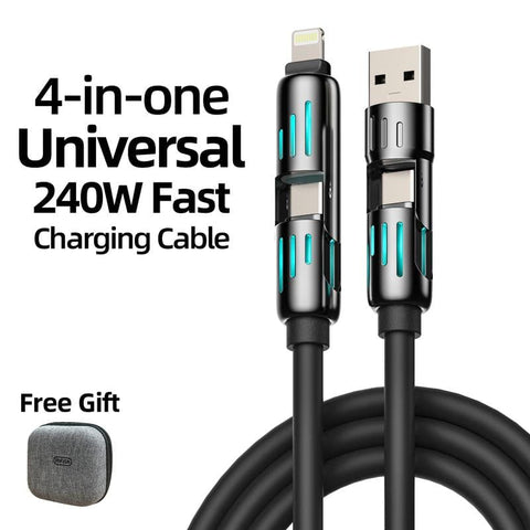  Mfish 4-In-1 Universal USB Charging Cable - 240W Fast Charger for iPhone, iPad, Samsung Galaxy