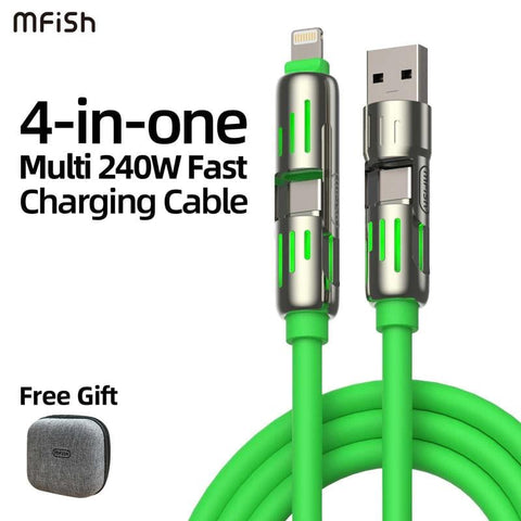  Mfish 4-In-1 Universal USB Charging Cable - 240W Fast Charger for iPhone, iPad, Samsung Galaxy