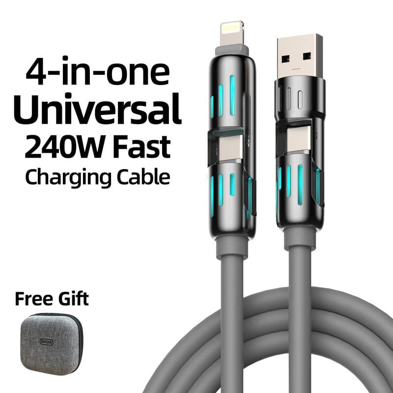  Mfish 4-In-1 Universal USB Charging Cable - 240W Fast Charger for iPhone, iPad, Samsung Galaxy