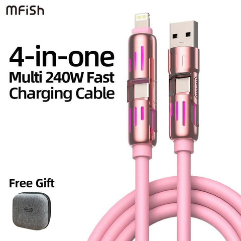  Mfish 4-In-1 Universal USB Charging Cable - 240W Fast Charger for iPhone, iPad, Samsung Galaxy