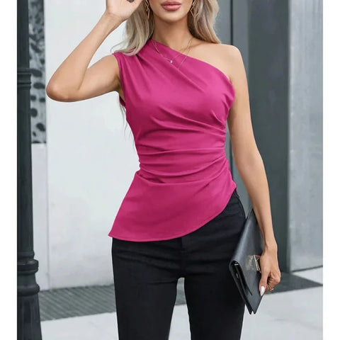 Mia Muse Women’s Sexy One-Shoulder Sleeveless Vest – Party Top
