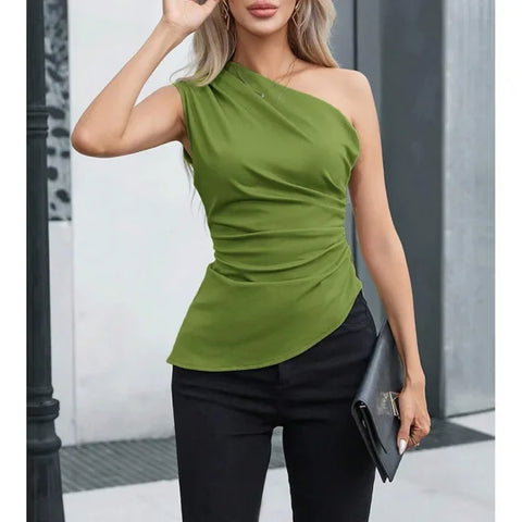 Mia Muse Women’s Sexy One-Shoulder Sleeveless Vest – Party Top