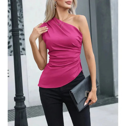 Mia Muse Women’s Sexy One-Shoulder Sleeveless Vest – Party Top