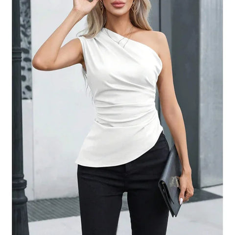 Mia Muse Women’s Sexy One-Shoulder Sleeveless Vest – Party Top