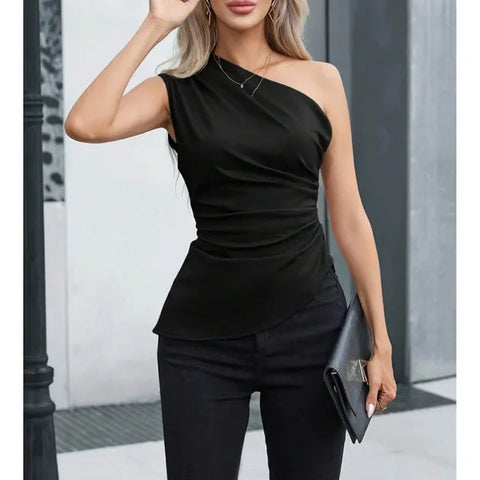 Mia Muse Women’s Sexy One-Shoulder Sleeveless Vest – Party Top