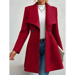 Mia Muse Women's Winter Coat - Solid Color Lapel Button-Up Work Coat & Valentine's Gift - Himpall