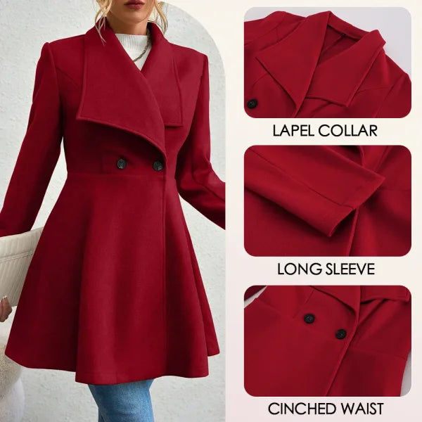 Mia Muse Women's Winter Coat - Solid Color Lapel Button-Up Work Coat & Valentine's Gift - Himpall