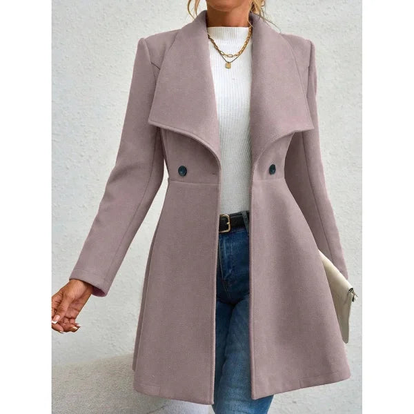 Mia Muse Women's Winter Coat - Solid Color Lapel Button-Up Work Coat & Valentine's Gift - Himpall