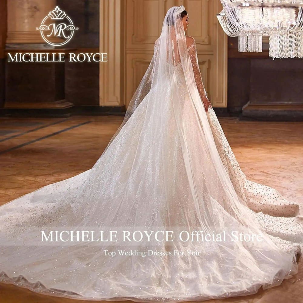 Michelle Royce Luxury Wedding Dress: Shimmering Beading Princess Silhouette Backless