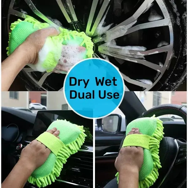 Microfiber Car Washer Sponge Cleaning Car Care Detailing Brushes Washing Towel Auto Gloves Styling Accessories - green
