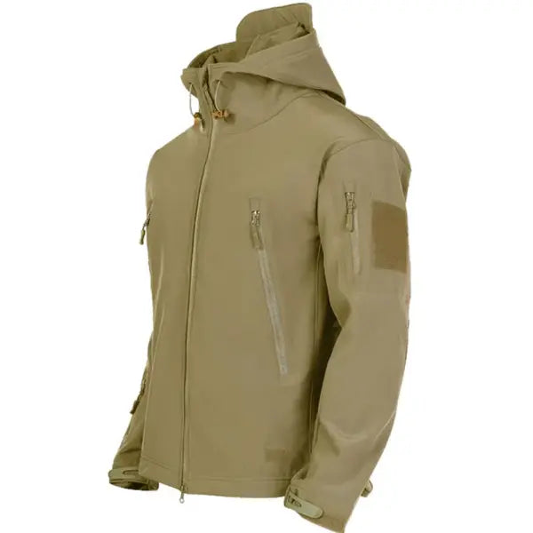 Men’s Tactical Soft Shell Shark Skin Jacket | Windproof Waterproof Military-Style Hooded Combat Coat - Khaki SYP888