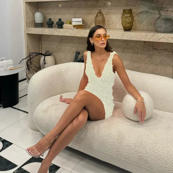 Mingmingxi Summer Sexy Party Dresses 2024 New Arrivals Deep V Neck Applique Mini Dress Sleeveless Bodycon Dress Women