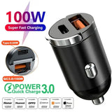 Mini 100W PD QC Pull Ring Fast Charging Car Charger USB C Car Phone Charger Adapter For iPhone 13 12 Xiaomi Samsung