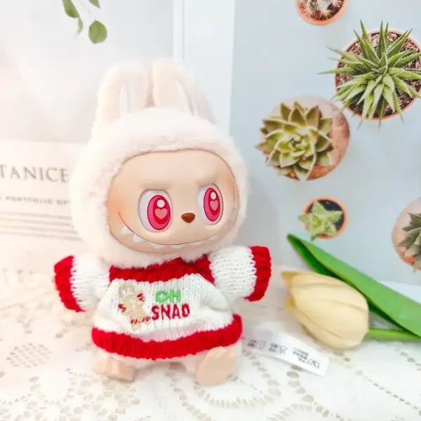 Labubu Doll Clothes Holiday Outfit - Christmas Gingerbread Man Sweater & Hat Set for V1/V2 Plush & Idol Dolls - Sweater