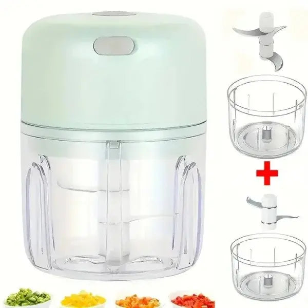 Mini Electric Chopper USB Rechargeable Garlic and Vegetable Chopper - Green Set