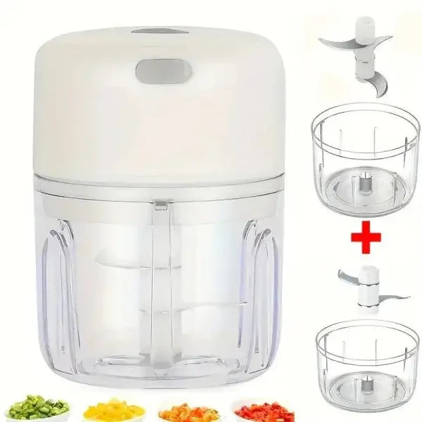 Mini Electric Chopper USB Rechargeable Garlic and Vegetable Chopper - White Set