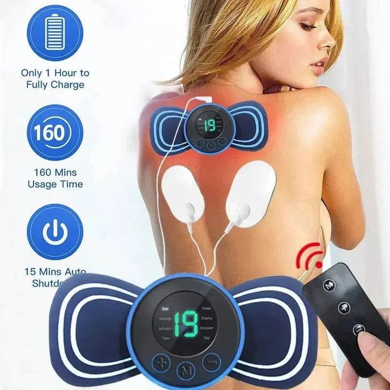 Mini Electric Neck Massager: Muscle Stimulator with Remote Control - Black