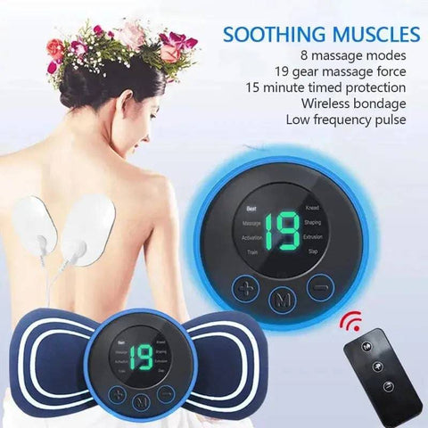 Mini Electric Neck Massager: Muscle Stimulator with Remote Control - Black