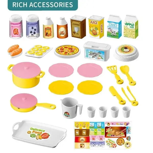 Mini Kitchen Counter Play Set DIY Simulated Cooking Food Tableware Play House Role Play Pretend Game Toy Gift Kid Boy
