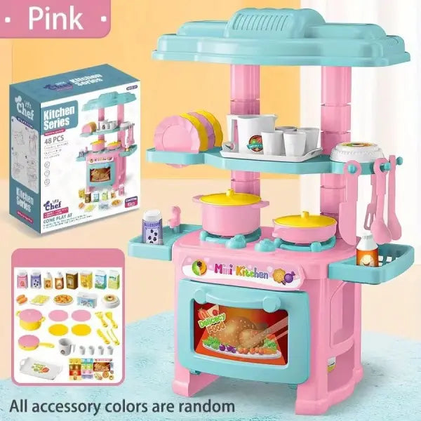 Mini Kitchen Counter Play Set DIY Simulated Cooking Food Tableware Play House Role Play Pretend Game Toy Gift Kid Boy