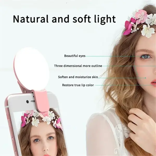 Mini Selfie Ring Light Portable LED Lamp USB Charging Photography Clip Ring Light Universal Mobile Phone Live Video
