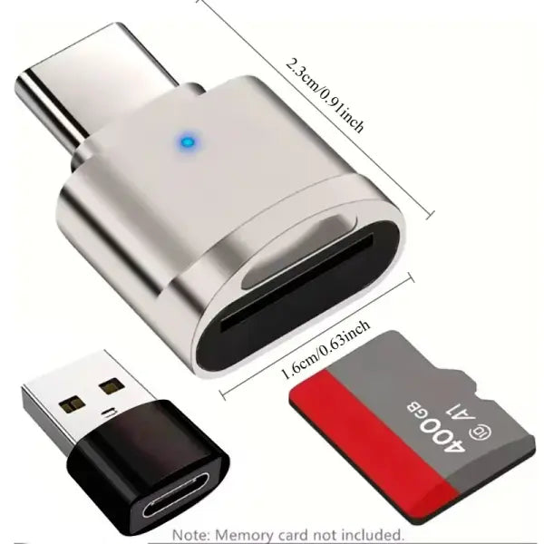 Mini Type-C USB 3.0 to SD Micro SD TF Card Reader Memory Card For Samsung Huawei Xiaomi Aluminum Cardreader - Silver